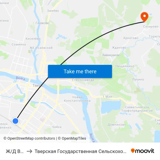 Ж/Д Вокзал to Тверская Государственная Сельскохозяйственная Академия map