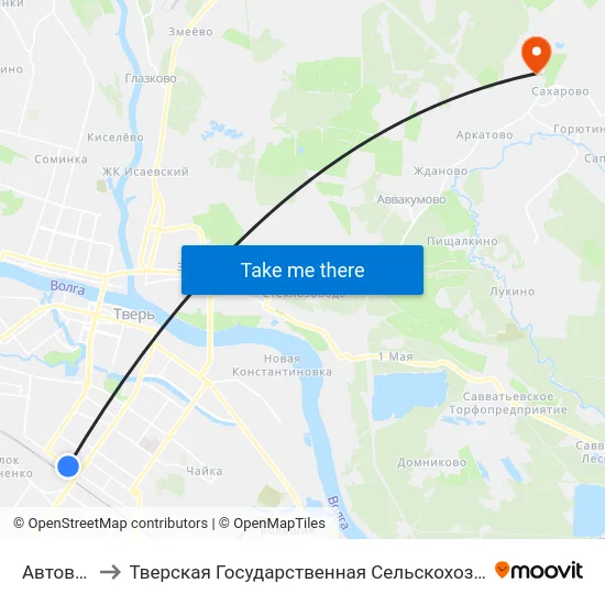 Автовокзал to Тверская Государственная Сельскохозяйственная Академия map
