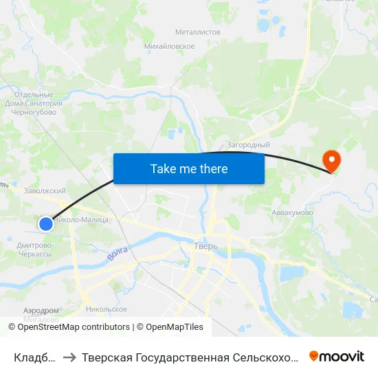 Кладбище-2 to Тверская Государственная Сельскохозяйственная Академия map