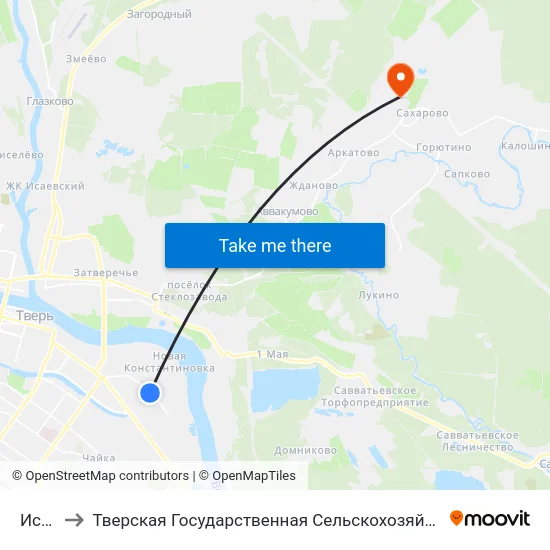 Искож to Тверская Государственная Сельскохозяйственная Академия map