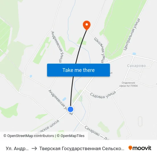 Ул. Андреевская to Тверская Государственная Сельскохозяйственная Академия map