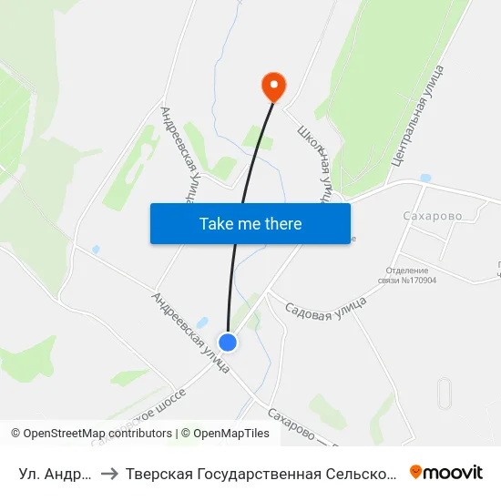 Ул. Андреевская to Тверская Государственная Сельскохозяйственная Академия map