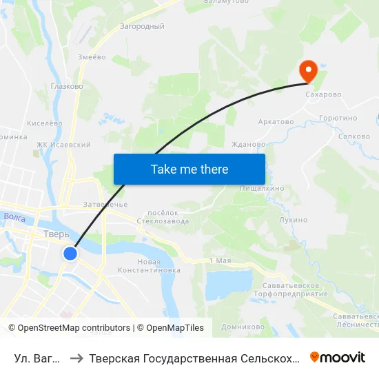 Ул. Вагжанова to Тверская Государственная Сельскохозяйственная Академия map