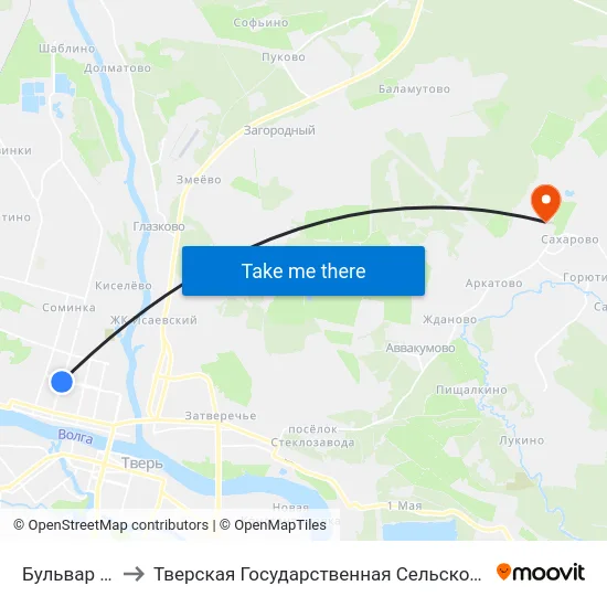 Бульвар Шмидта to Тверская Государственная Сельскохозяйственная Академия map