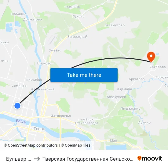 Бульвар Шмидта to Тверская Государственная Сельскохозяйственная Академия map