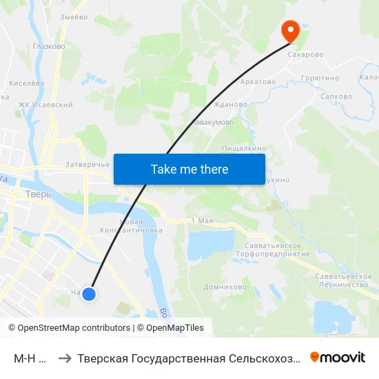 М-Н Чайка to Тверская Государственная Сельскохозяйственная Академия map