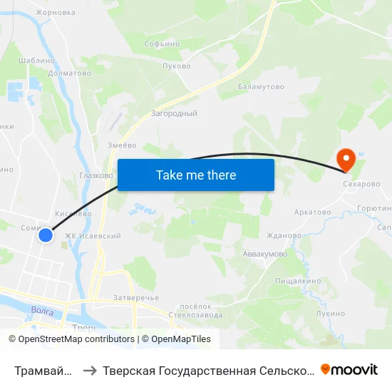 Трамвайный Парк to Тверская Государственная Сельскохозяйственная Академия map