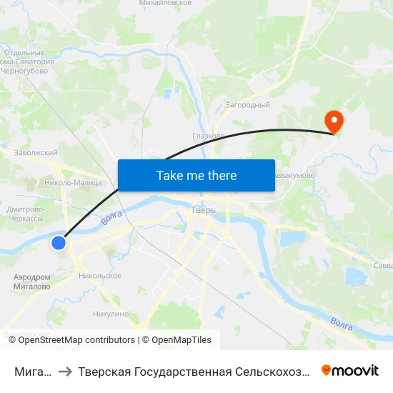 Мигалово to Тверская Государственная Сельскохозяйственная Академия map