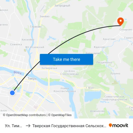Ул. Тимирязева to Тверская Государственная Сельскохозяйственная Академия map