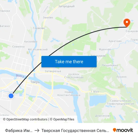 Фабрика Им. Вагжанова to Тверская Государственная Сельскохозяйственная Академия map