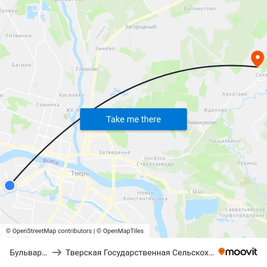 Бульвар Ногина to Тверская Государственная Сельскохозяйственная Академия map