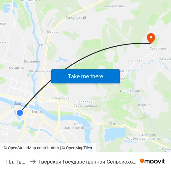 Пл. Тверская to Тверская Государственная Сельскохозяйственная Академия map