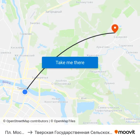 Пл. Московская to Тверская Государственная Сельскохозяйственная Академия map