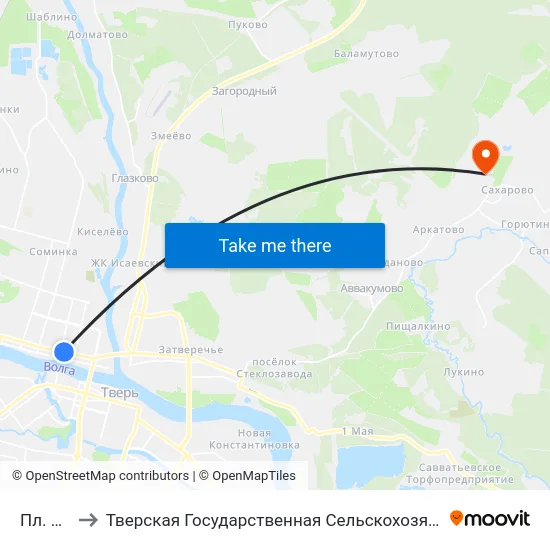 Пл. Мира to Тверская Государственная Сельскохозяйственная Академия map
