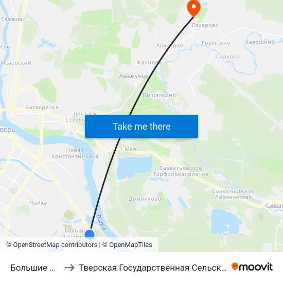 Большие Перемерки to Тверская Государственная Сельскохозяйственная Академия map