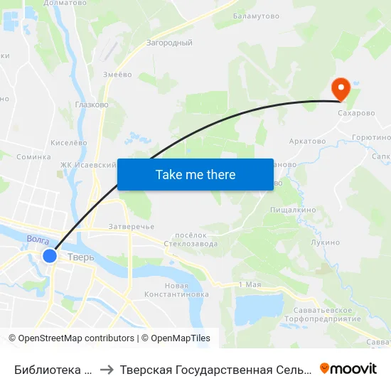 Библиотека Им. Горького to Тверская Государственная Сельскохозяйственная Академия map