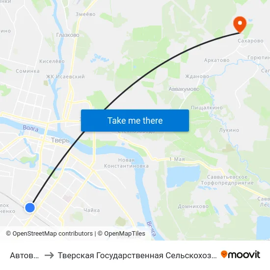 Автовокзал to Тверская Государственная Сельскохозяйственная Академия map