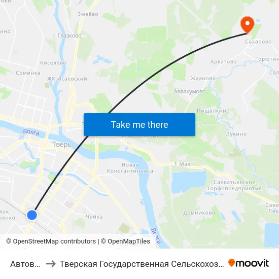 Автовокзал to Тверская Государственная Сельскохозяйственная Академия map