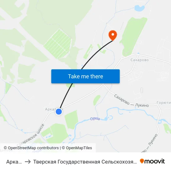 Аркатово to Тверская Государственная Сельскохозяйственная Академия map