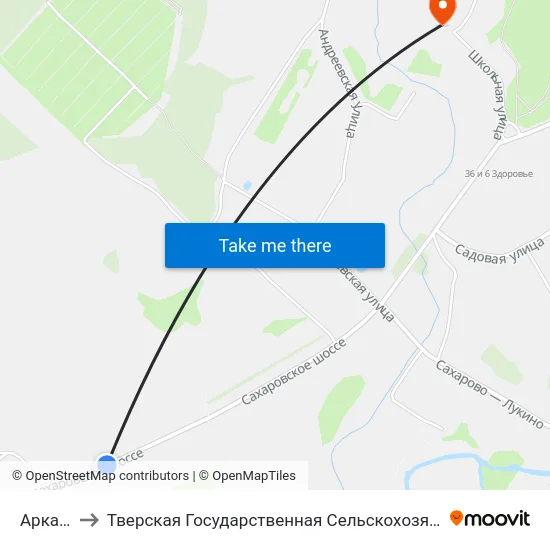 Аркатово to Тверская Государственная Сельскохозяйственная Академия map