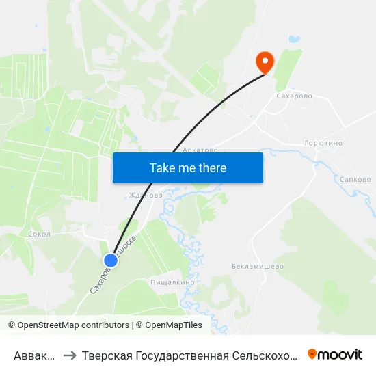 Аввакумово to Тверская Государственная Сельскохозяйственная Академия map