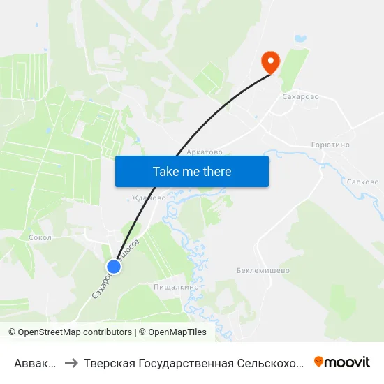 Аввакумово to Тверская Государственная Сельскохозяйственная Академия map