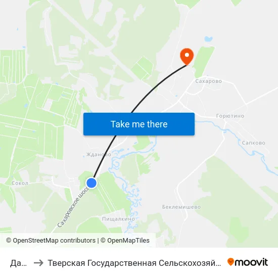 Дачи-2 to Тверская Государственная Сельскохозяйственная Академия map