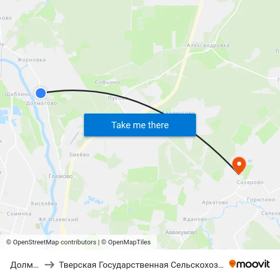 Долматово to Тверская Государственная Сельскохозяйственная Академия map