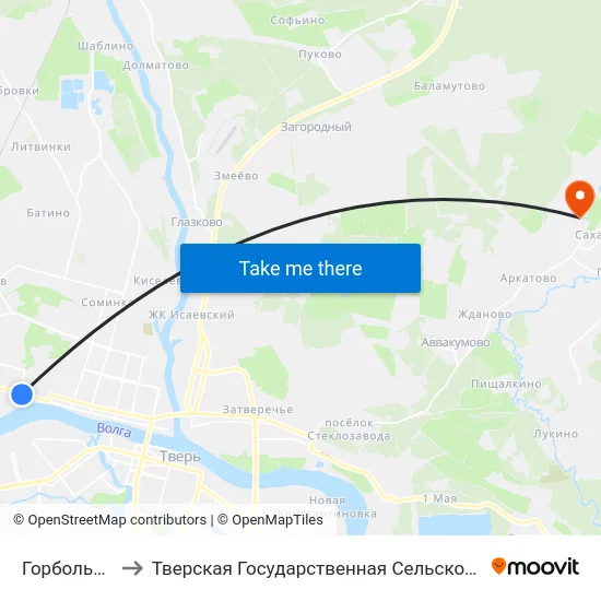 Горбольница №3 to Тверская Государственная Сельскохозяйственная Академия map