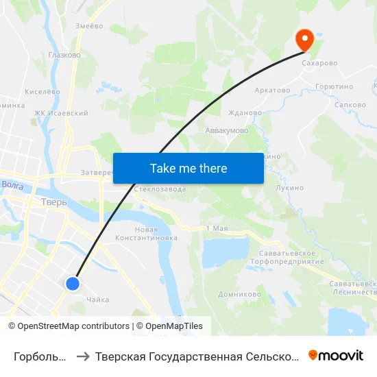 Горбольница №6 to Тверская Государственная Сельскохозяйственная Академия map
