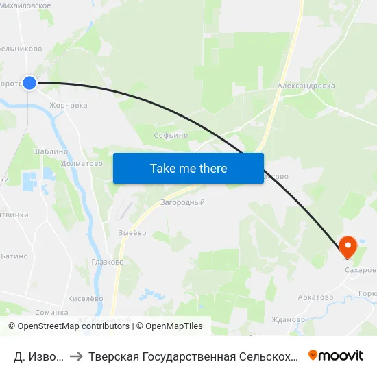 Д. Изворотень to Тверская Государственная Сельскохозяйственная Академия map