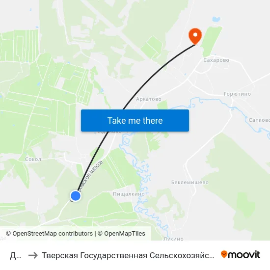 Дачи to Тверская Государственная Сельскохозяйственная Академия map
