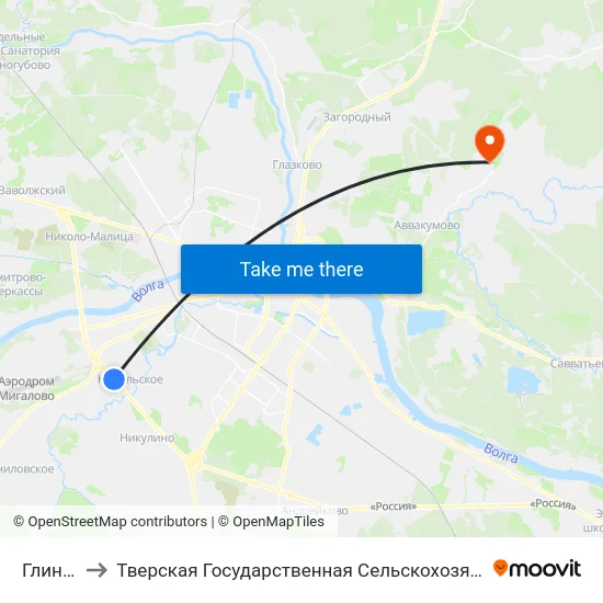 Глинково to Тверская Государственная Сельскохозяйственная Академия map