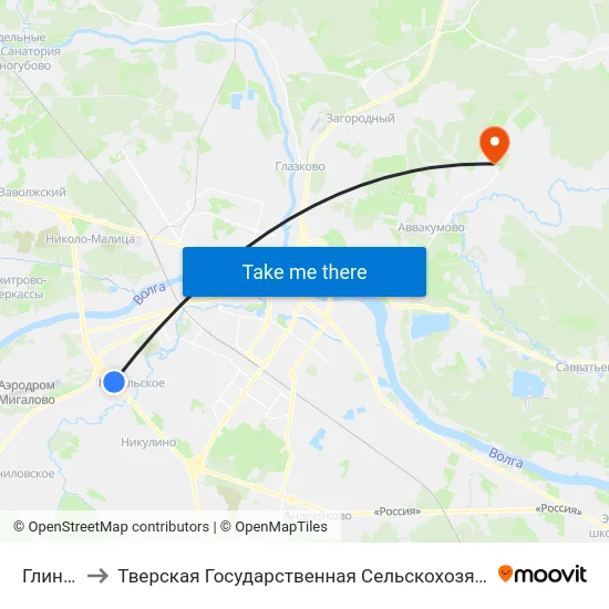 Глинково to Тверская Государственная Сельскохозяйственная Академия map