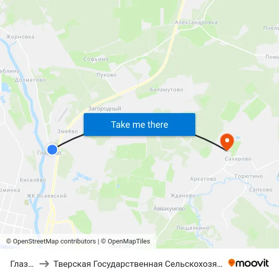 Глазково to Тверская Государственная Сельскохозяйственная Академия map