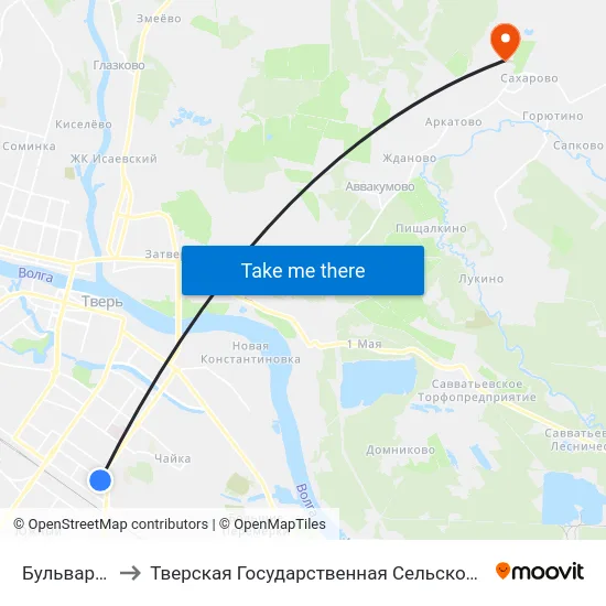 Бульвар Цанова to Тверская Государственная Сельскохозяйственная Академия map