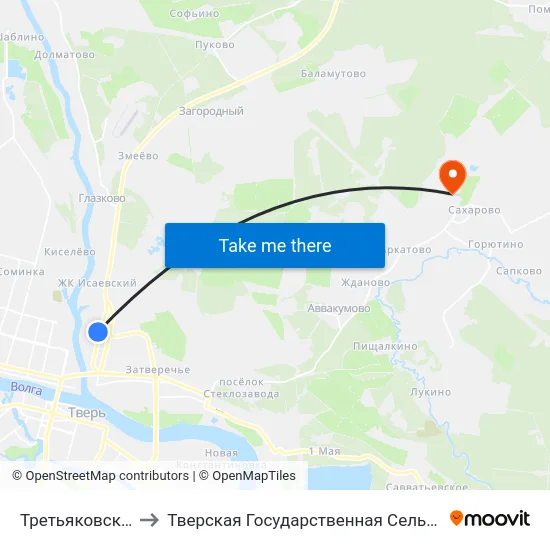 Третьяковский Переулок to Тверская Государственная Сельскохозяйственная Академия map