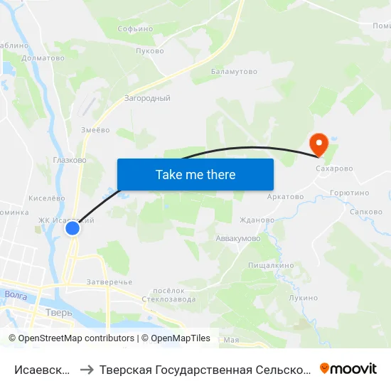 Исаевский Ручей to Тверская Государственная Сельскохозяйственная Академия map