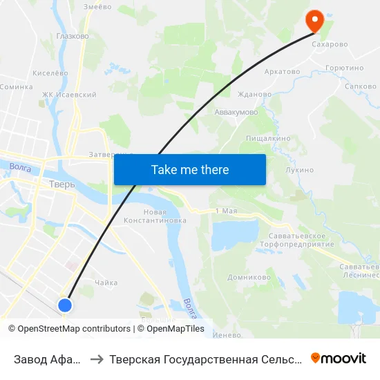 Завод Афанасий Пиво to Тверская Государственная Сельскохозяйственная Академия map