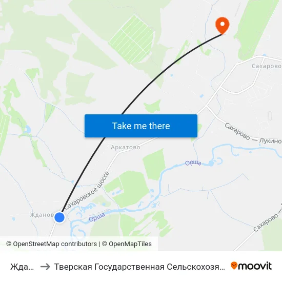 Жданово to Тверская Государственная Сельскохозяйственная Академия map