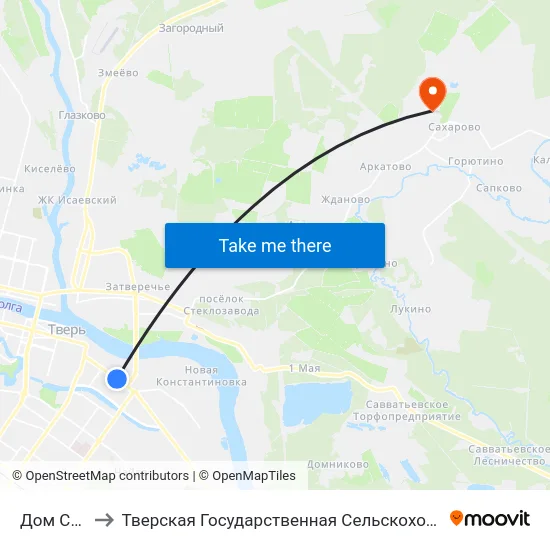 Дом Союзов to Тверская Государственная Сельскохозяйственная Академия map