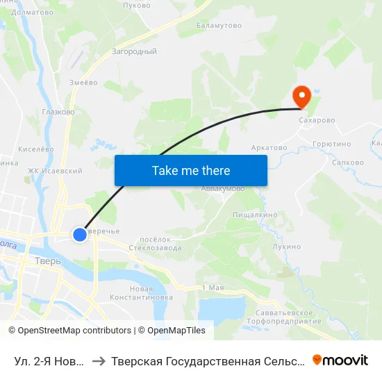 Ул. 2-Я Новозаводская to Тверская Государственная Сельскохозяйственная Академия map