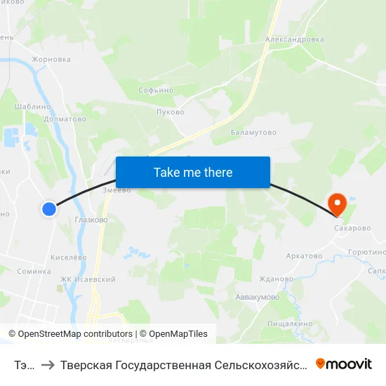 Тэц-3 to Тверская Государственная Сельскохозяйственная Академия map