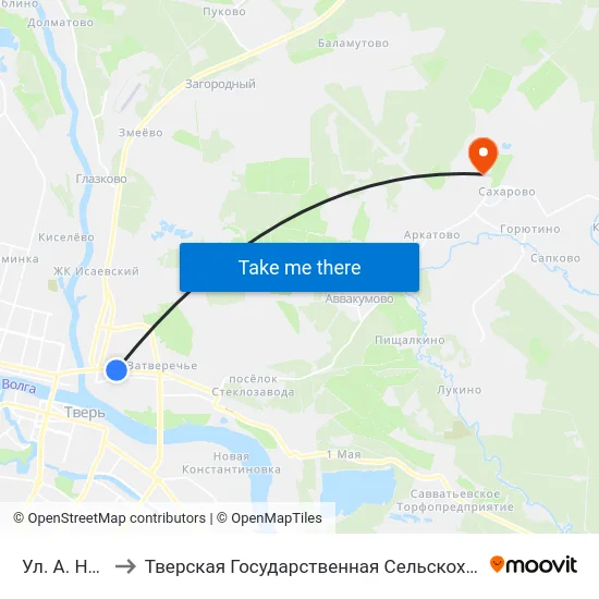 Ул. А. Невского to Тверская Государственная Сельскохозяйственная Академия map