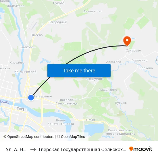 Ул. А. Невского to Тверская Государственная Сельскохозяйственная Академия map
