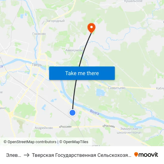 Элеватор to Тверская Государственная Сельскохозяйственная Академия map