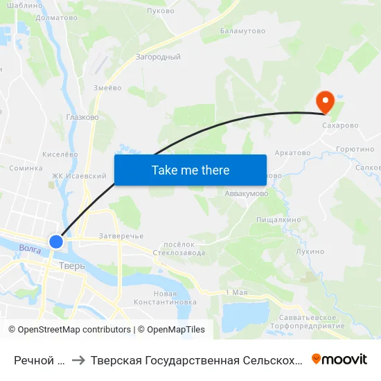 Речной Вокзал to Тверская Государственная Сельскохозяйственная Академия map