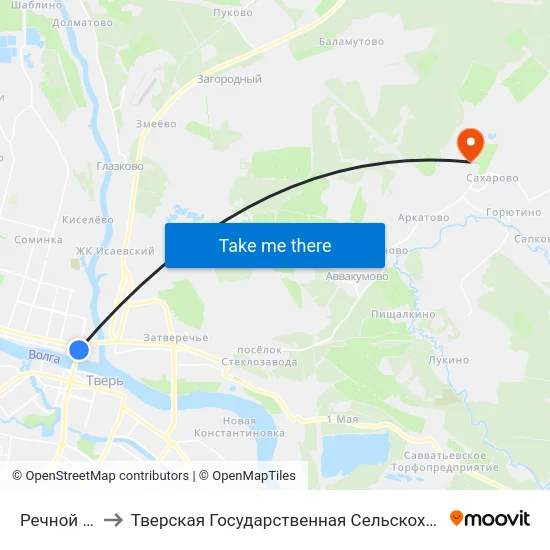 Речной Вокзал to Тверская Государственная Сельскохозяйственная Академия map