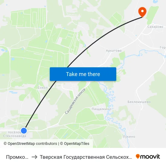 Промкомбинат to Тверская Государственная Сельскохозяйственная Академия map