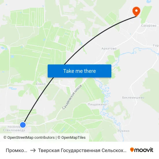 Промкомбинат to Тверская Государственная Сельскохозяйственная Академия map